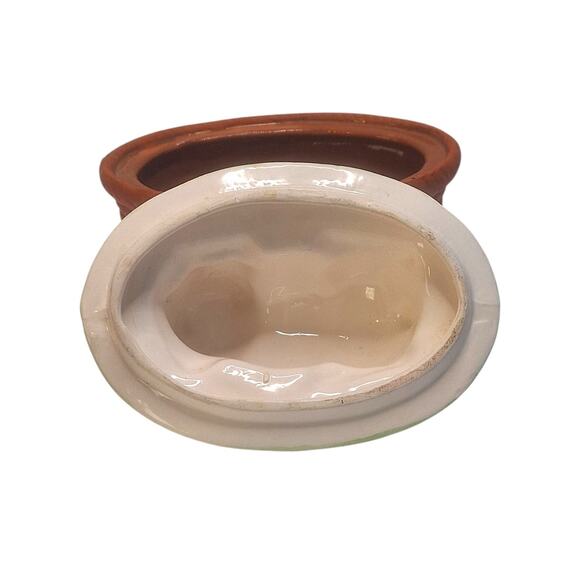 Oval Basket Weave Ceramic Pig Lid Nesting Trinket Box Vintage Hand Painted 5x5x4 - Picture 4 of 7